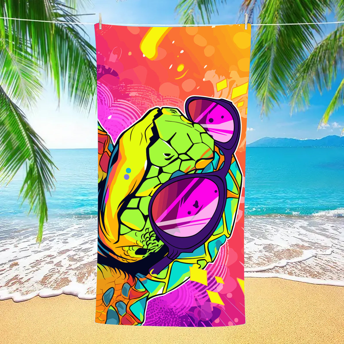 Colorful Turtle Double-Faced Fleece Beach Towel | PRUSES