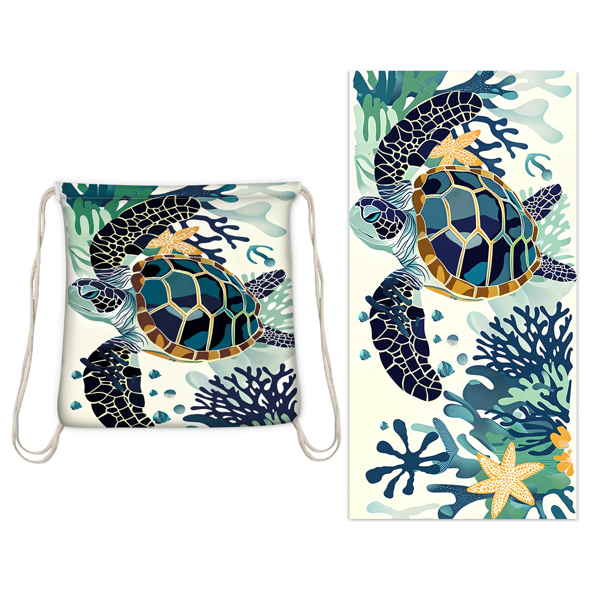 Coral Turtle Drawstring beach towel | PRUSES-1