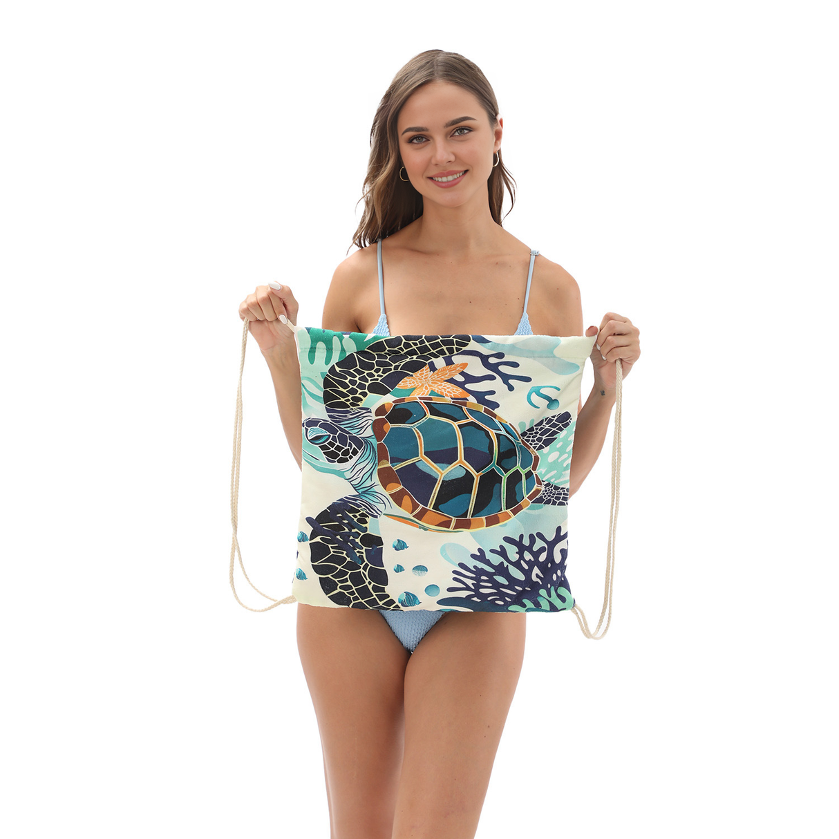 Coral Turtle Drawstring beach towel | PRUSES-4