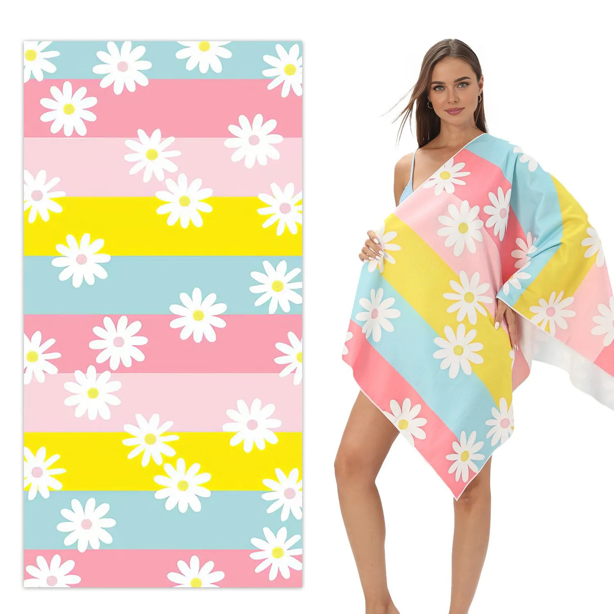 Daisy Color Stripe Absorbent Beach Towel | PRUSES-1