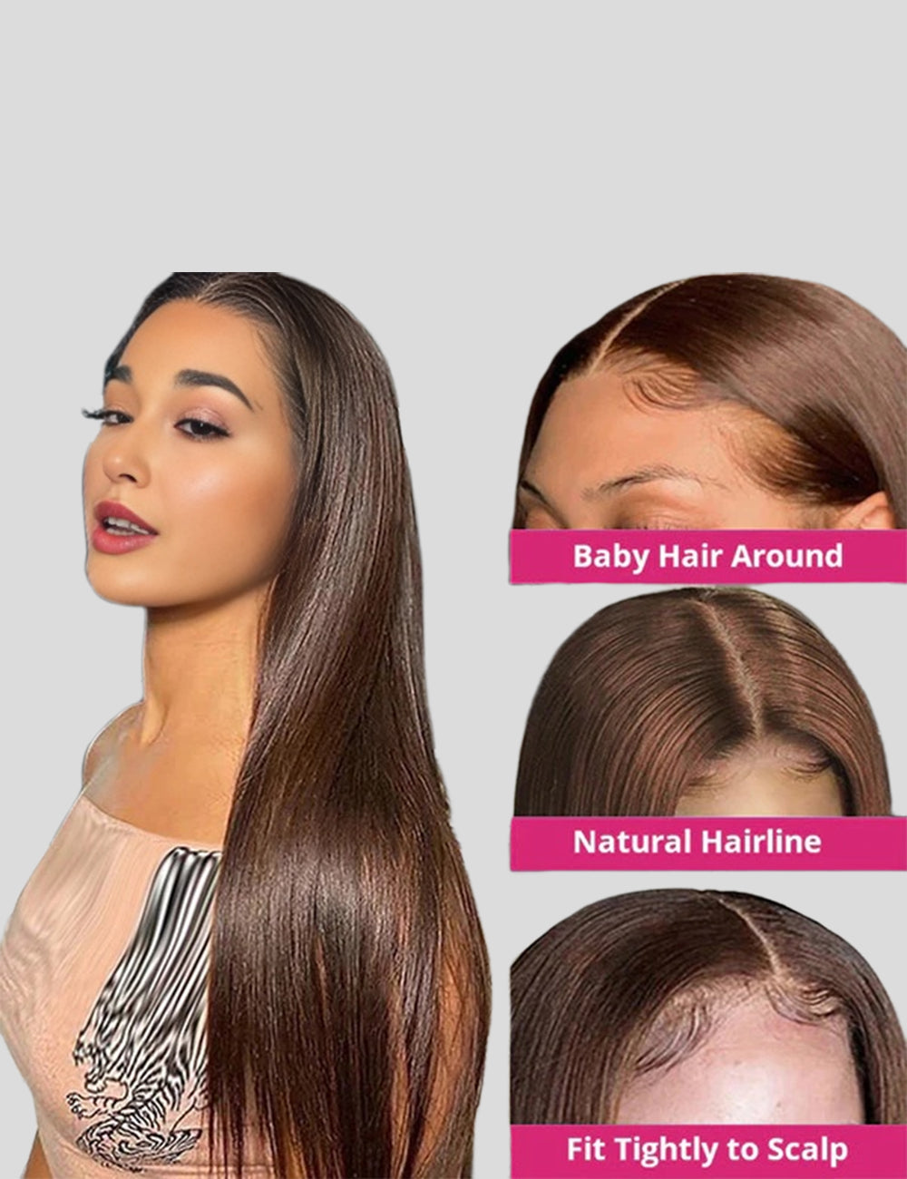 Dark Brown Colored Lace Wigs Straight Human Hair Wigs #4 Chocolate Brown Lace Front Wig-3