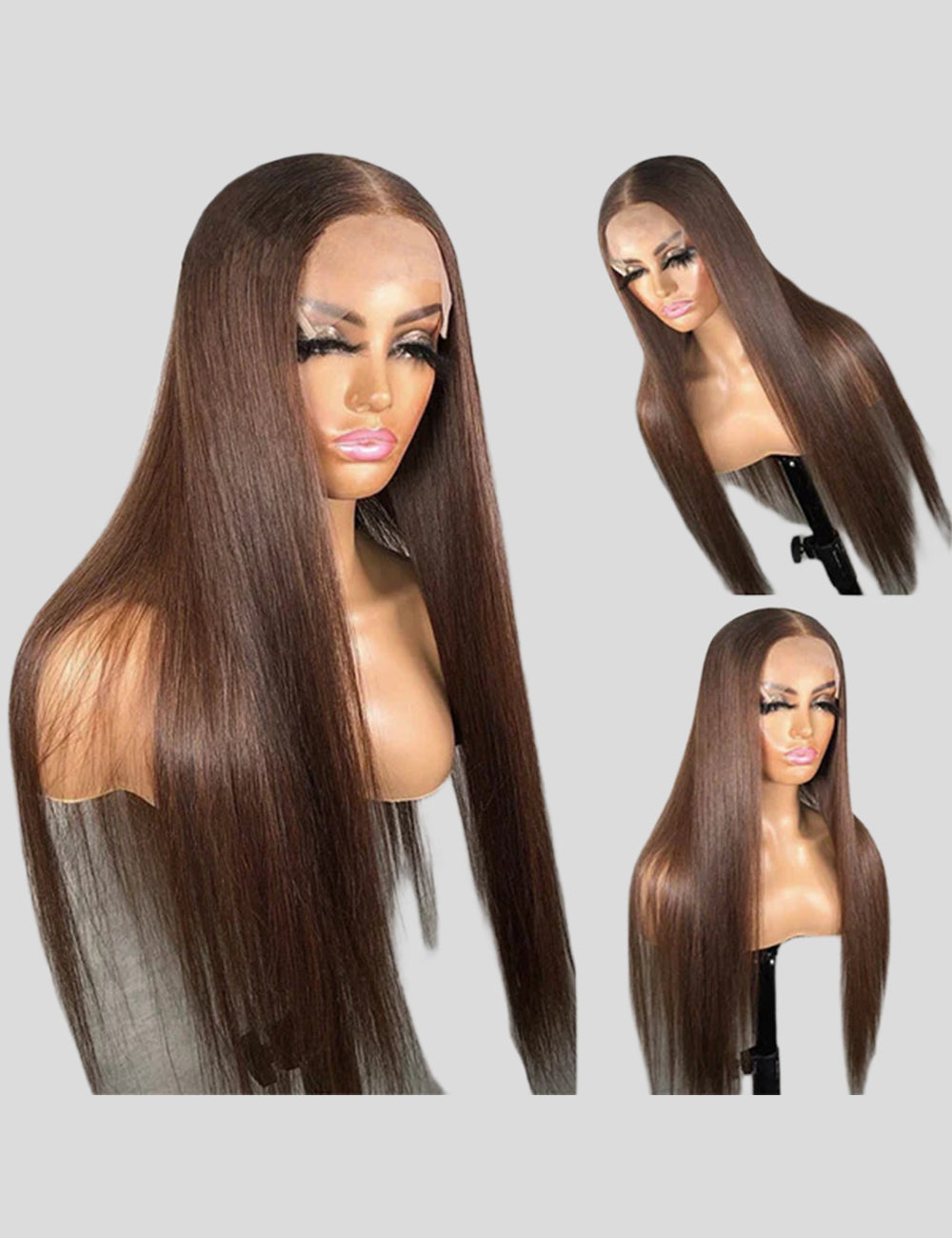 Dark Brown Colored Lace Wigs Straight Human Hair Wigs #4 Chocolate Brown Lace Front Wig-4