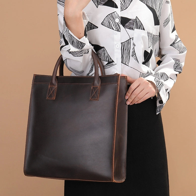 Dark Brown Leather Laptop Handbag Business Tote Bags | PRUSES-13