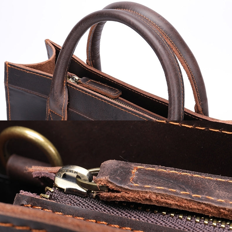 Dark Brown Leather Laptop Handbag Business Tote Bags | PRUSES-2