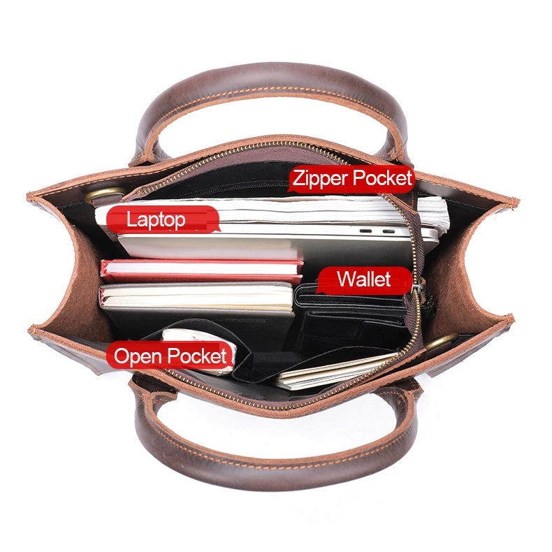 Dark Brown Leather Laptop Handbag Business Tote Bags | PRUSES-4