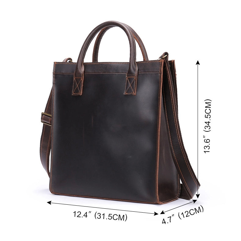 Dark Brown Leather Laptop Handbag Business Tote Bags | PRUSES-8
