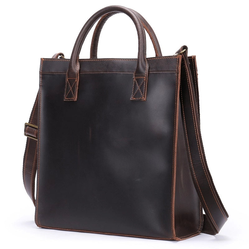 Dark Brown Leather Laptop Handbag Business Tote Bags | PRUSES