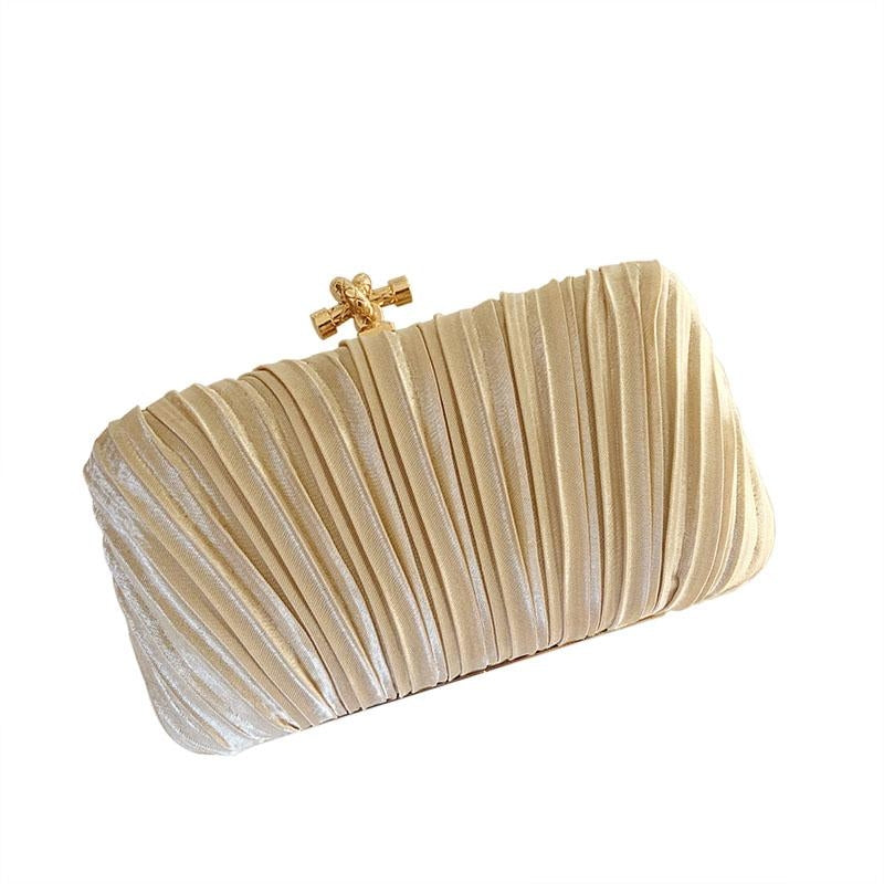 Folded Silk Clutchn Bags Pearl Chain Vintage Evening Bag-4