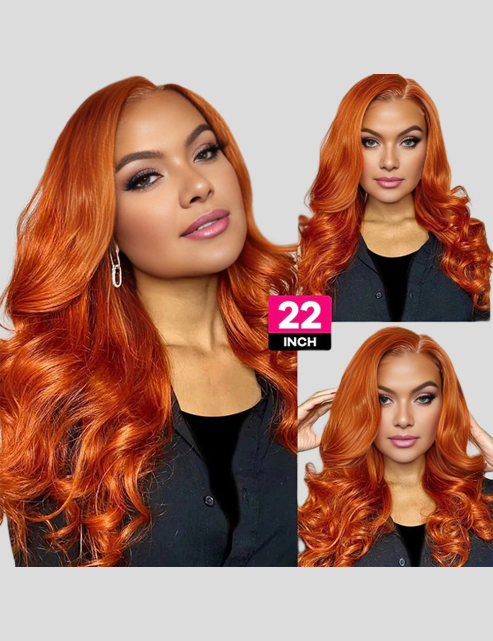 Ginger Color Wigs Body Wave Lace Frontal Wigs 250% Density Human Hair Wigs-2