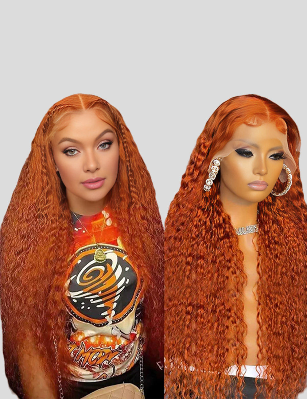 Ginger and Orange Wigs 13x4 Lace Front Wigs 32Inch Curly Frontal Lace Wigs With Pre Plucked