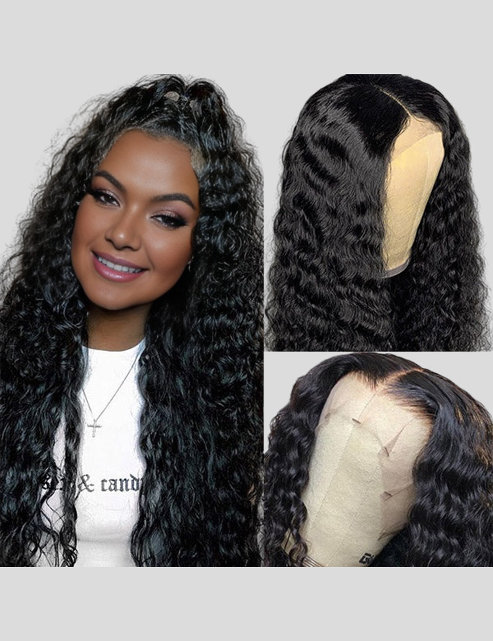 Glueless Wigs Lace Frontal Wigs Water Wave Human Hair Wig 200% Density-3
