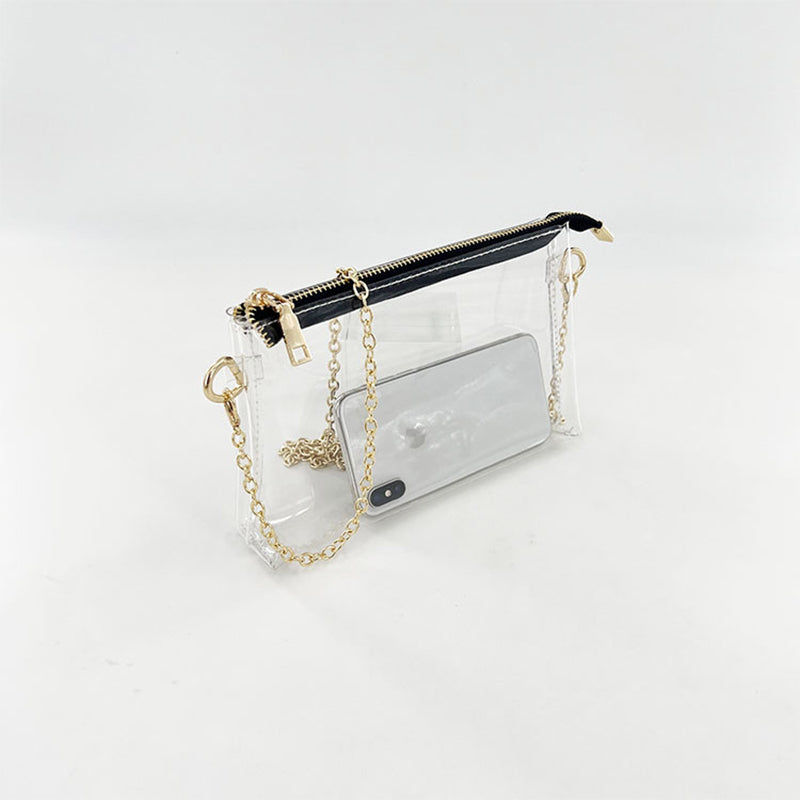 Gold Clear Purse Transparent Beach Bag with Removable Chain_12