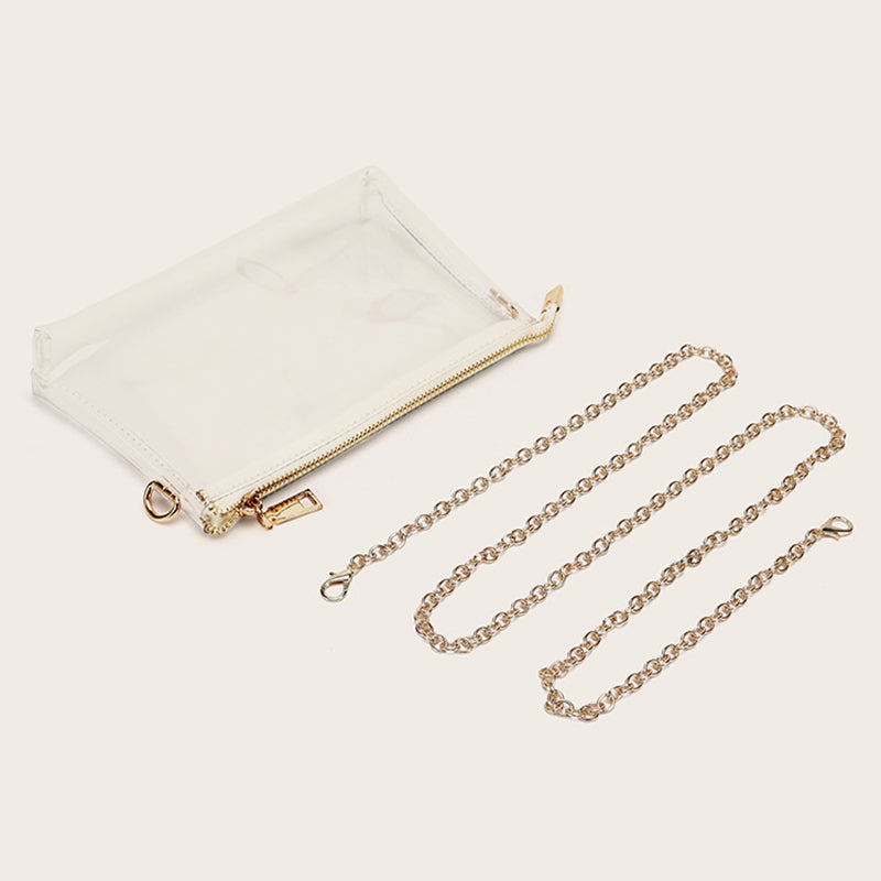 Gold Clear Purse Transparent Beach Bag with Removable Chain_2