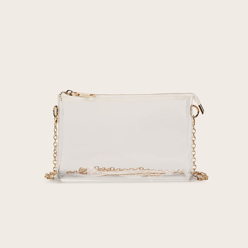 Gold Clear Purse Transparent Beach Bag with Removable Chain_4