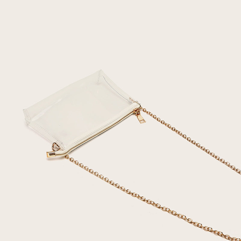 Gold Clear Purse Transparent Beach Bag with Removable Chain_5