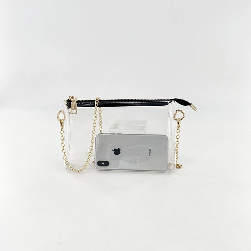 Gold Clear Purse Transparent Beach Bag with Removable Chain_7