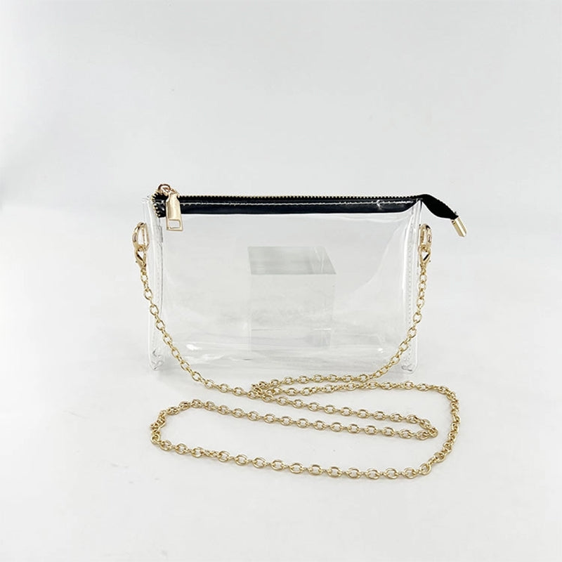 Gold Clear Purse Transparent Beach Bag with Removable Chain_8