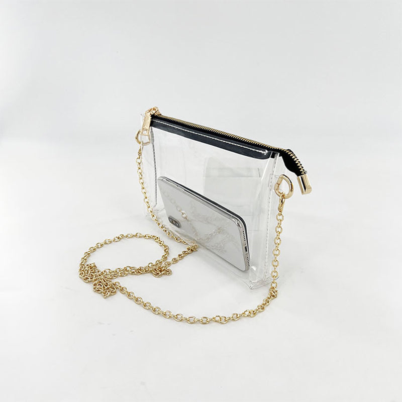 Gold Clear Purse Transparent Beach Bag with Removable Chain_9