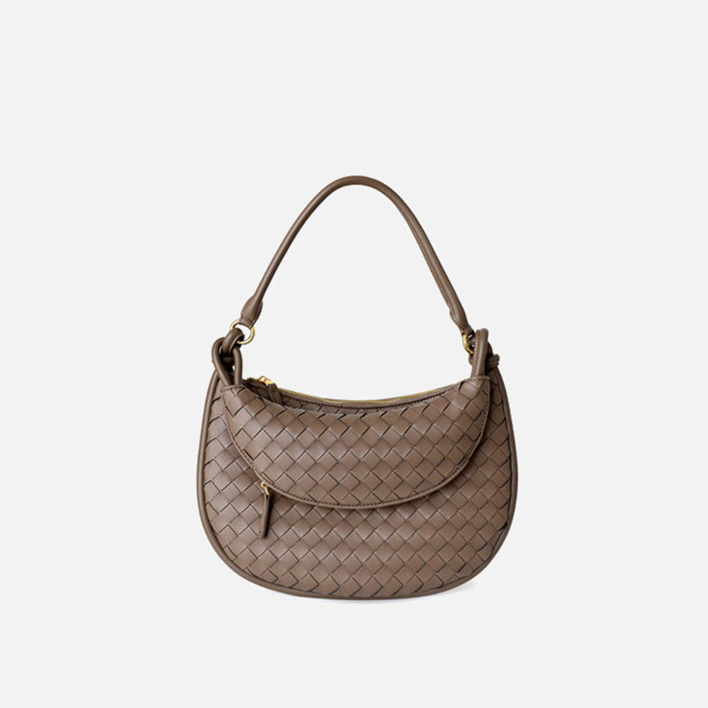 Gray Woven Leather Flap Over The Shoulder Bags Moon Purses | PRUSES