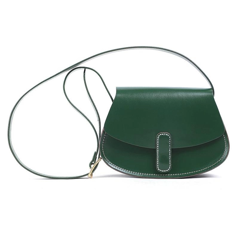 Green Leather Flap Half-circle Saddle Bags Crossbody Bag | PRUSES-2
