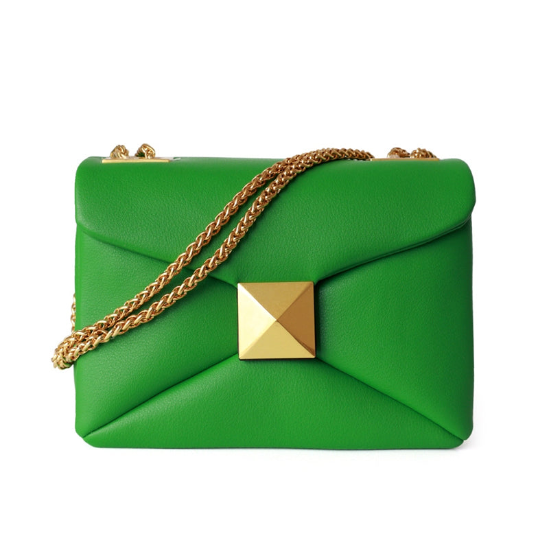 Green Leather Quilted Bag Fashion Rivet Crossbody Chain Bag| PRUSES