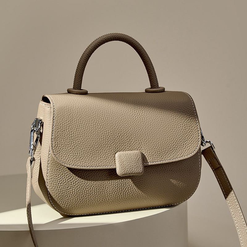 GreyLeatherTopHandleHandbagsCrossbodyFlapBag