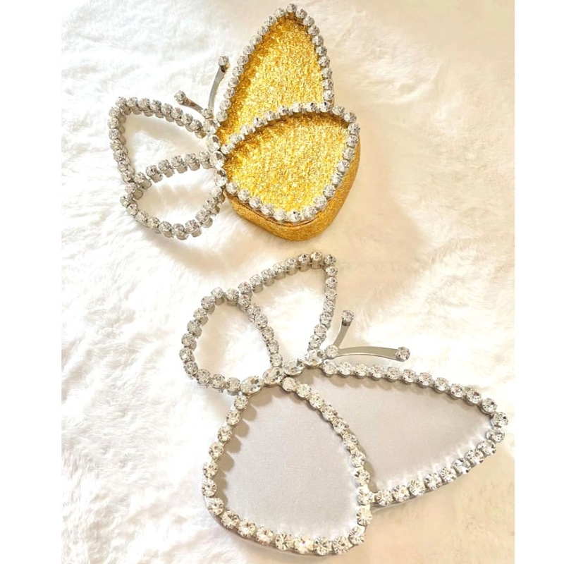 Grey Bow Rhinestone Round Clutch Handbags | PRUSES-4