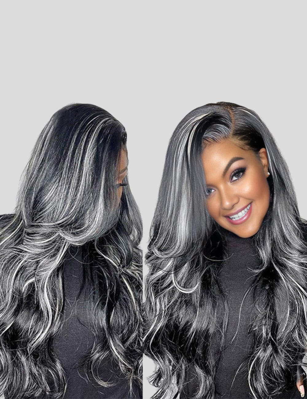 Grey Highlights Body Wave Human Hair Lace Front Wigs 13x4 Lace Frontal Wig-2