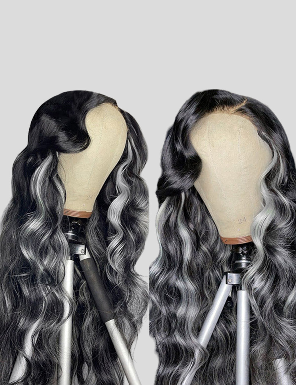 Grey Highlights Body Wave Human Hair Lace Front Wigs 13x4 Lace Frontal Wig-6