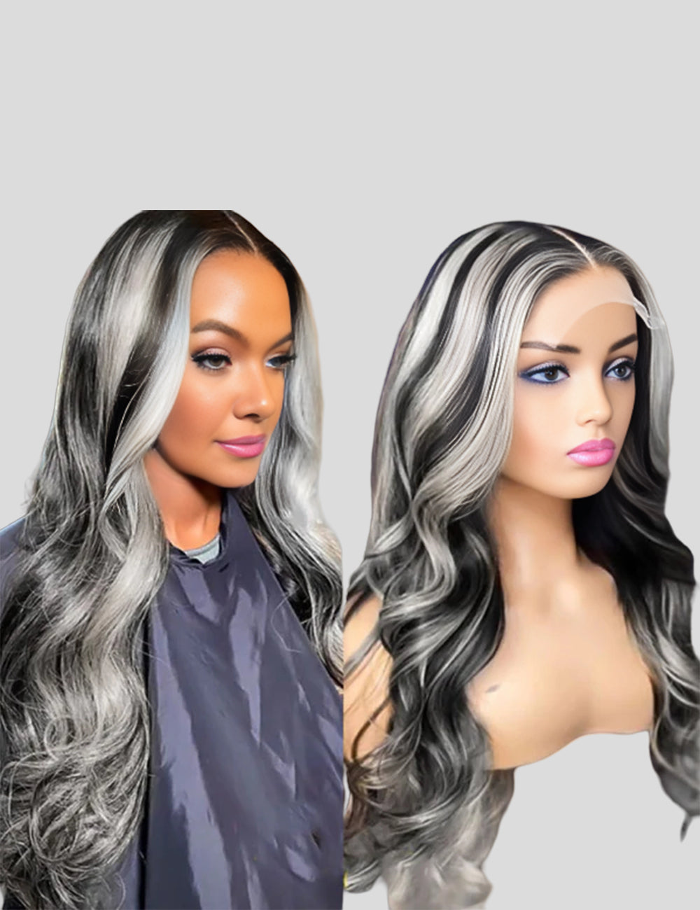 Grey Highlights Body Wave Human Hair Lace Front Wigs 13x4 Lace Frontal Wig