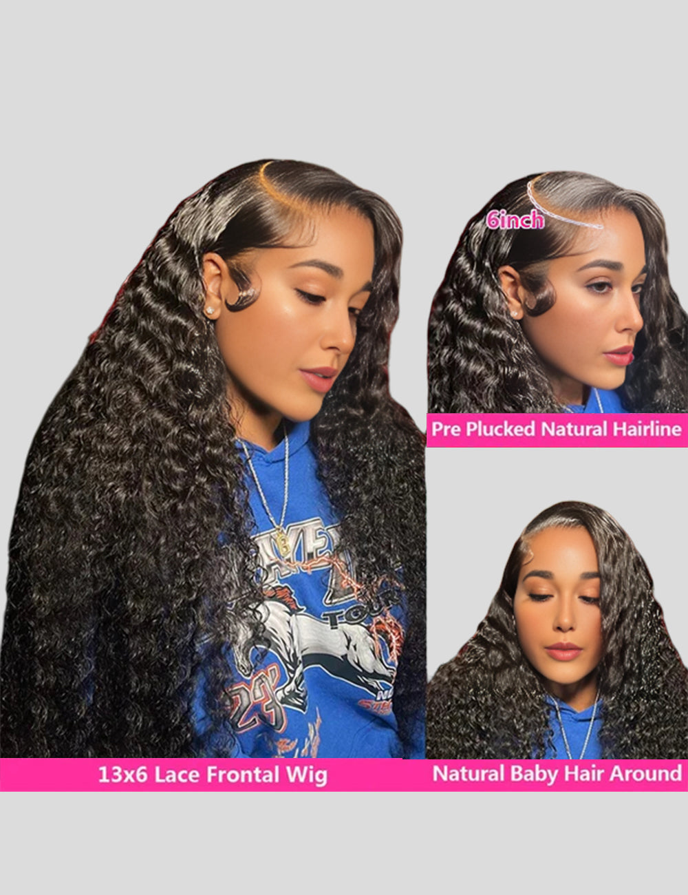 【HD Invisible Lace】Long Deep Wave 13*6 HD Lace Frontal Wig Hair 180% Density Glueless Wigs With Baby Hair-3