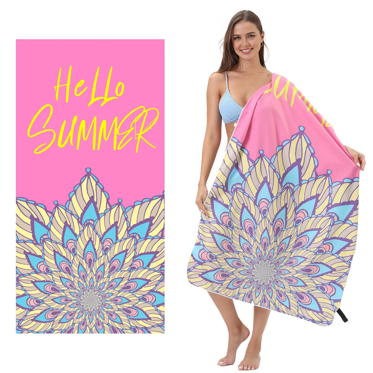 Hello Summer Double-faced Fleece Quick-drying Beach Towel | PRUSES-1