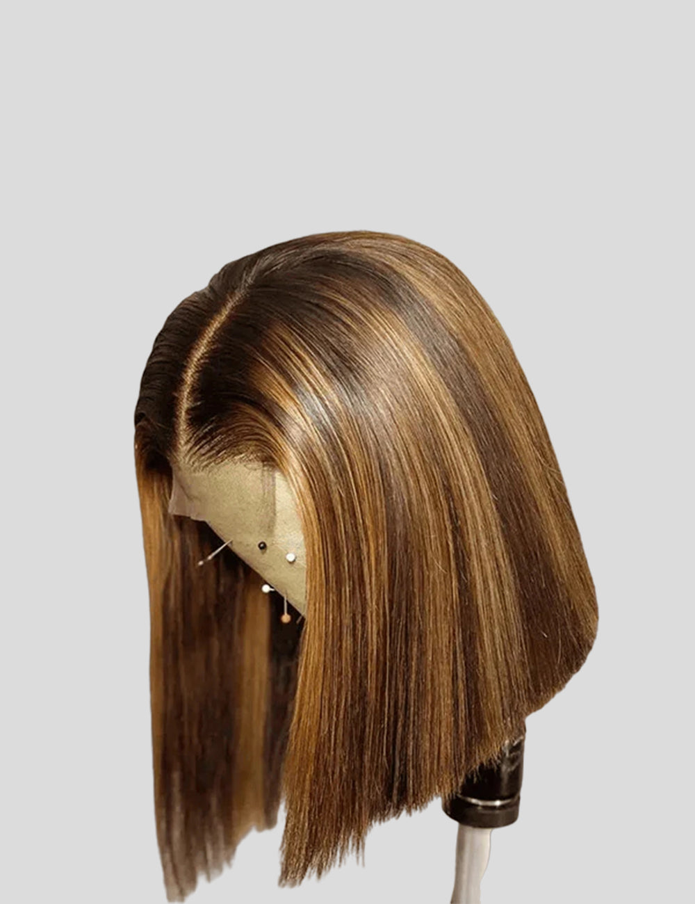 Highlight Bob Wig Honey Blonde Straight Hair Wigs Short Bob Human Hair Wig with Highlights 4x4 Lace Closure Wig P4/27-4