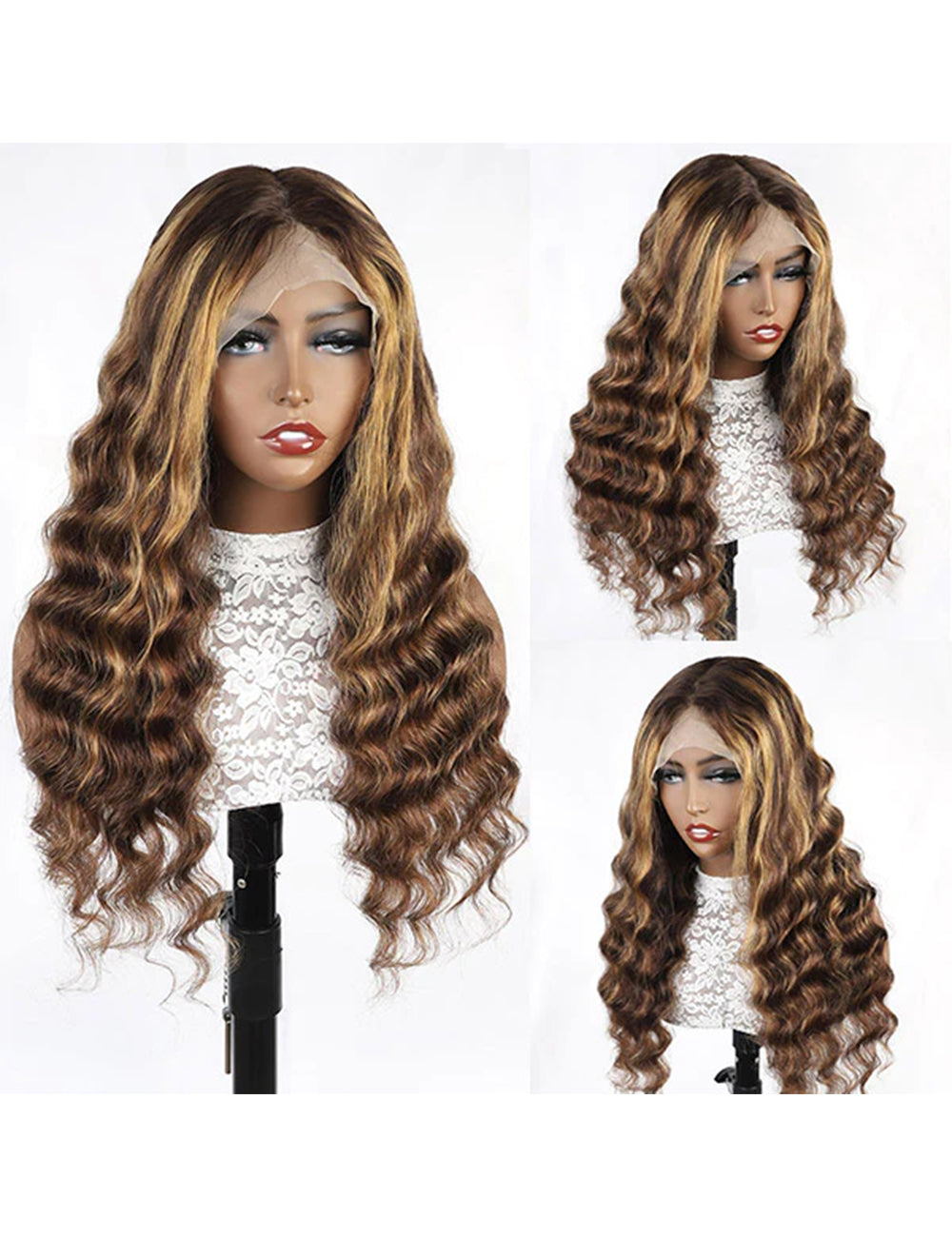 Highlight Honey Blonde Human Hair Wigs For Sell 30 Inch Loose Deep Wave Wigs 4x4 Lace Closure Wigs-2