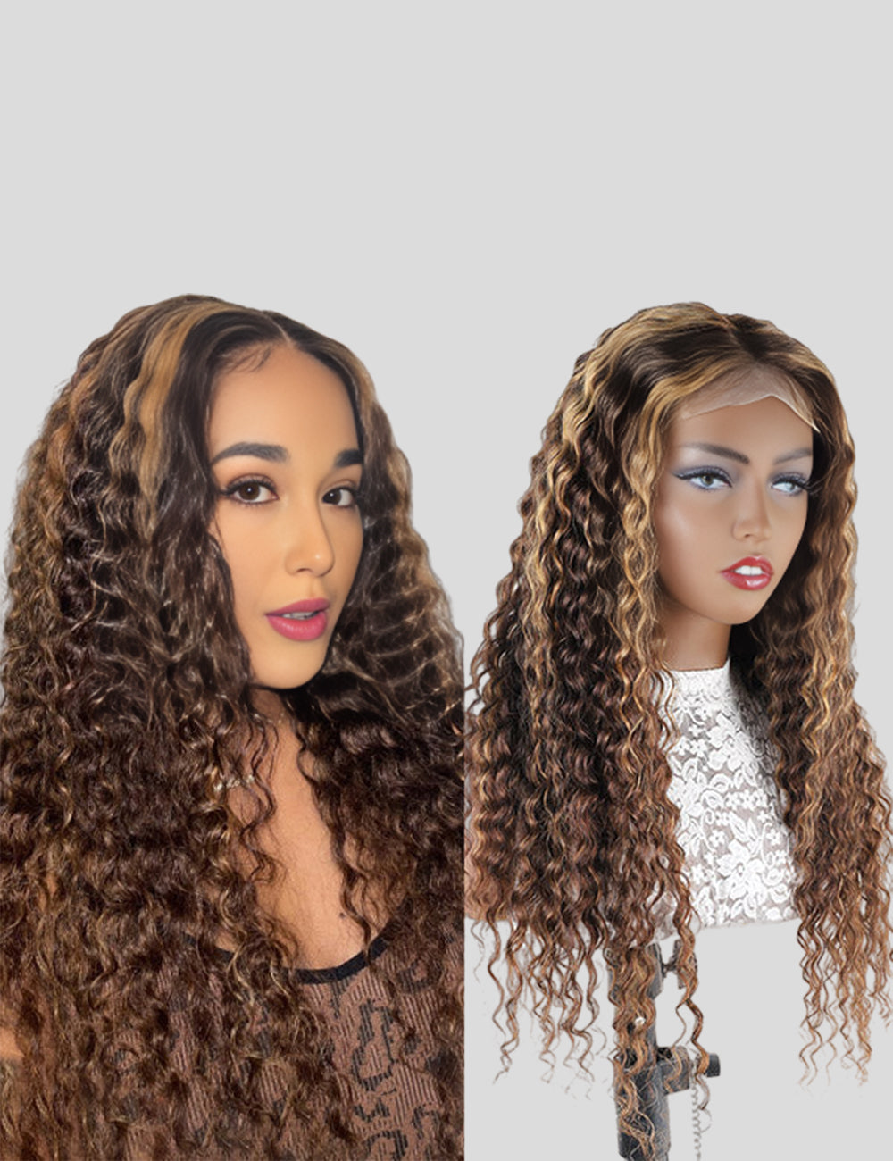 Honey Blonde Deep Wave Wig P4/27 Highlight Lace Front Wigs Peruvian Human Hair Wigs 30 Inch-1