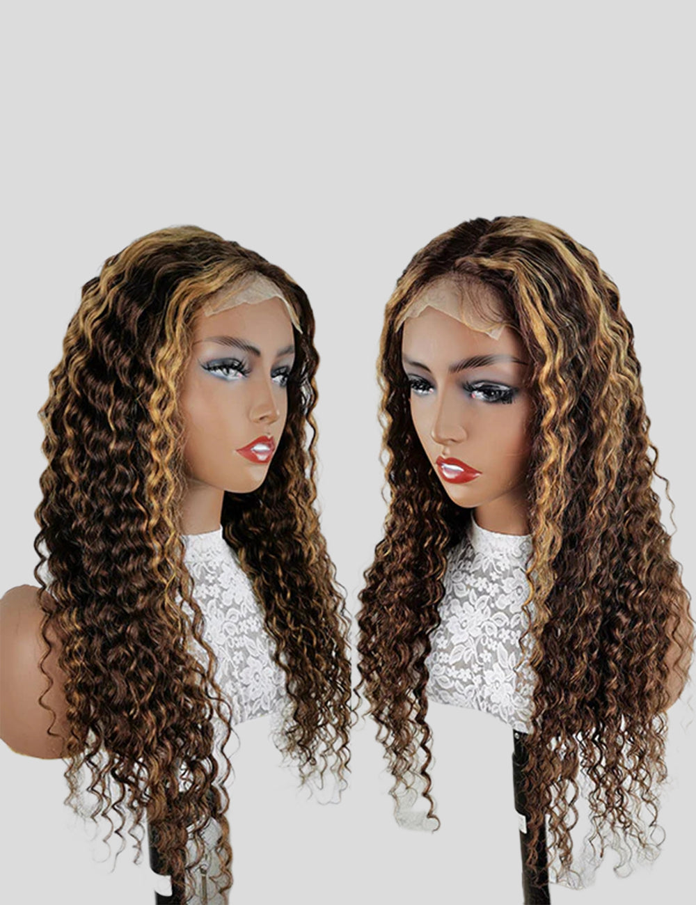 Honey Blonde Deep Wave Wig P4/27 Highlight Lace Front Wigs Peruvian Human Hair Wigs 30 Inch-4