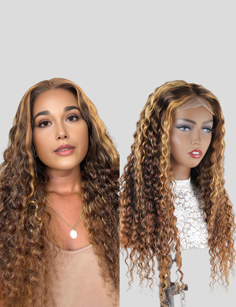 Honey Blonde Deep Wave Wig P4/27 Highlight Lace Front Wigs Peruvian Human Hair Wigs 30 Inch