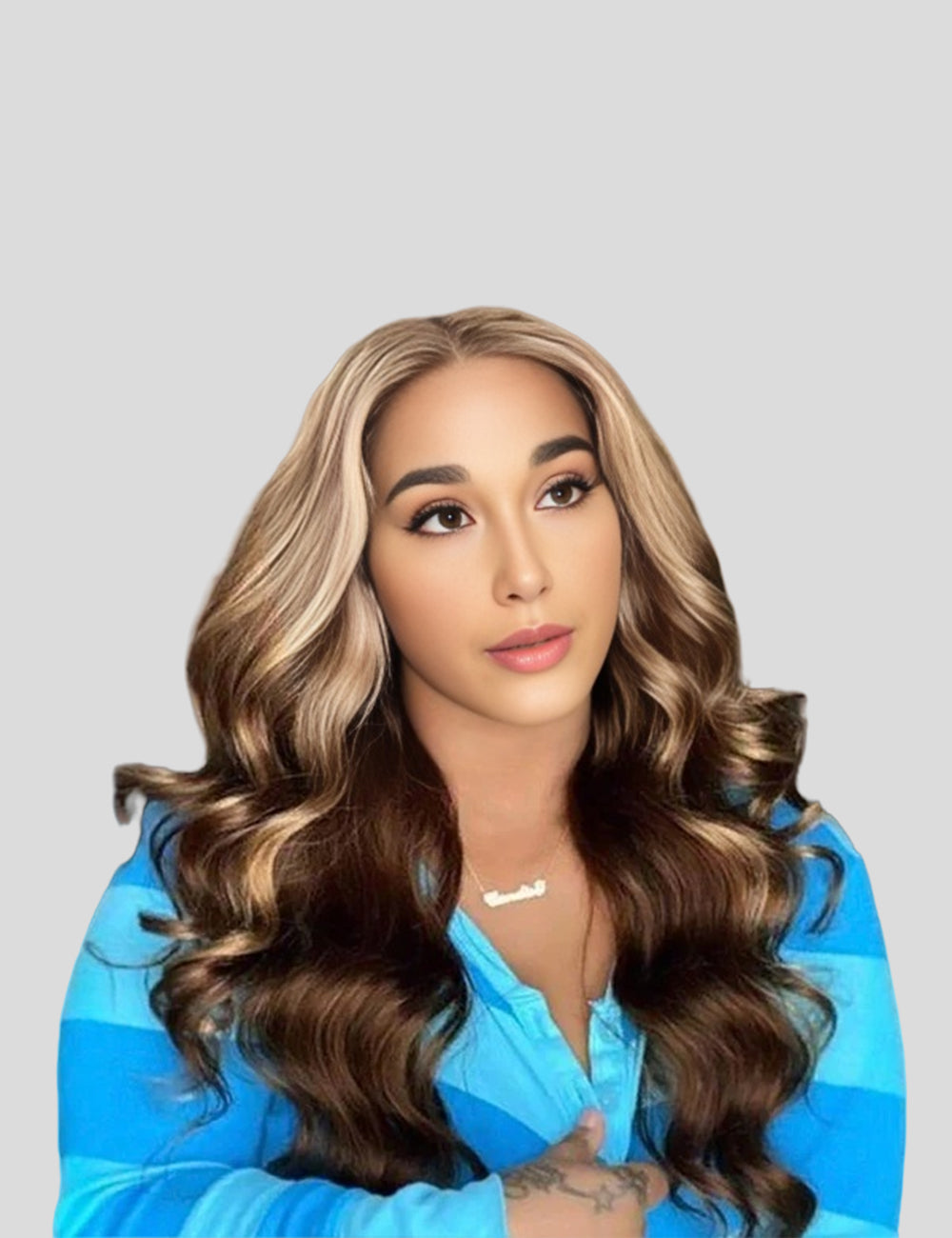 Honey Blonde Highlights Body Wave Lace Wig Unprocessed Lace Front Closure Human Hair Wigs-1