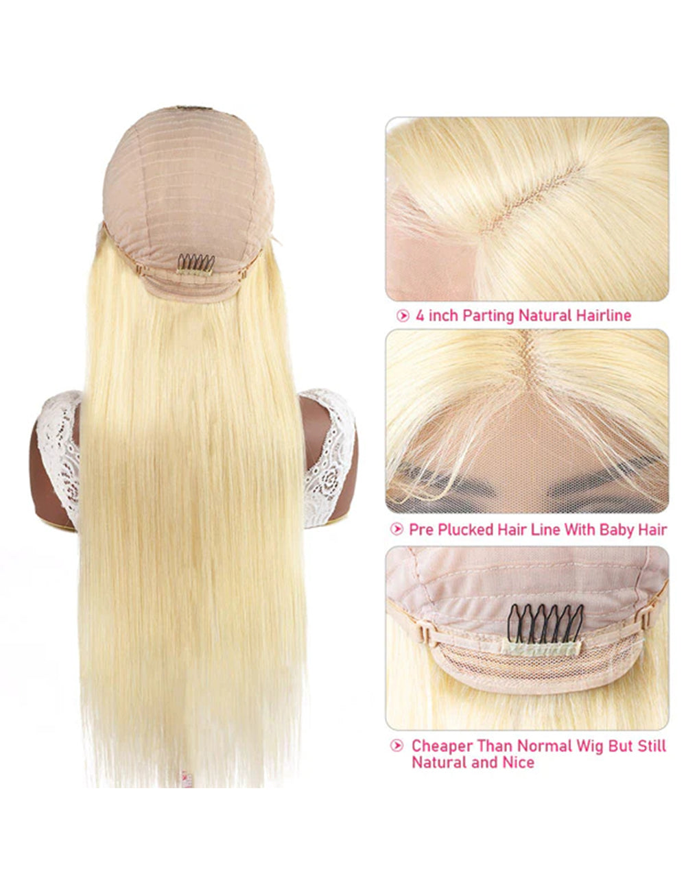 Honey Blonde Wig Straight Hair Wigs HD Transparent 13x4 Lace Front Wigs 613 Long Human Hair Wig 40 Inch-6