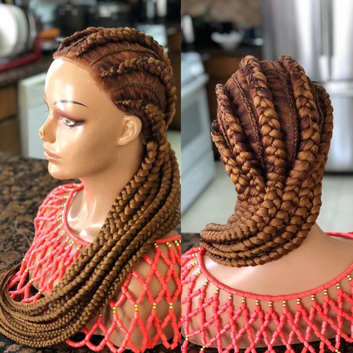 Hot Sales 100% Hand-Braided Cornrow Wig Made on a full lace wig colors 30&37 length 24inches