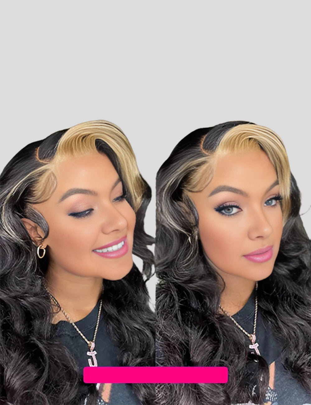 Invisible Knots Blonde Skunk Stripe Body Wave Glueless Lace Frontal Wig Wear And Go Wigs-3