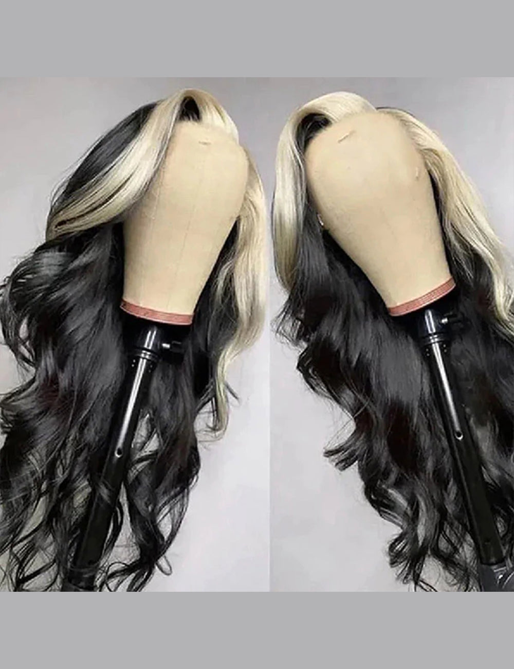 Invisible Knots Blonde Skunk Stripe Body Wave Glueless Lace Frontal Wig Wear And Go Wigs-5