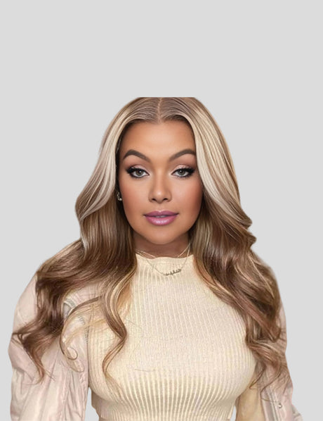 Invisible Knots Brown With Blonde Highlights P4/613 Colored Wigs Body Wave Glueless Pre Cut Wigs