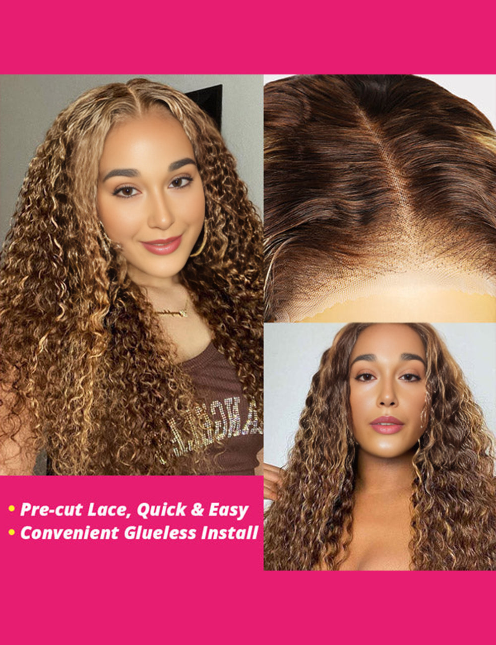Invisible Knots Deep Wave Wig P4/27 Highlights Wigs Lace Closure Wigs Human Hair Pre Cut Wigs-4