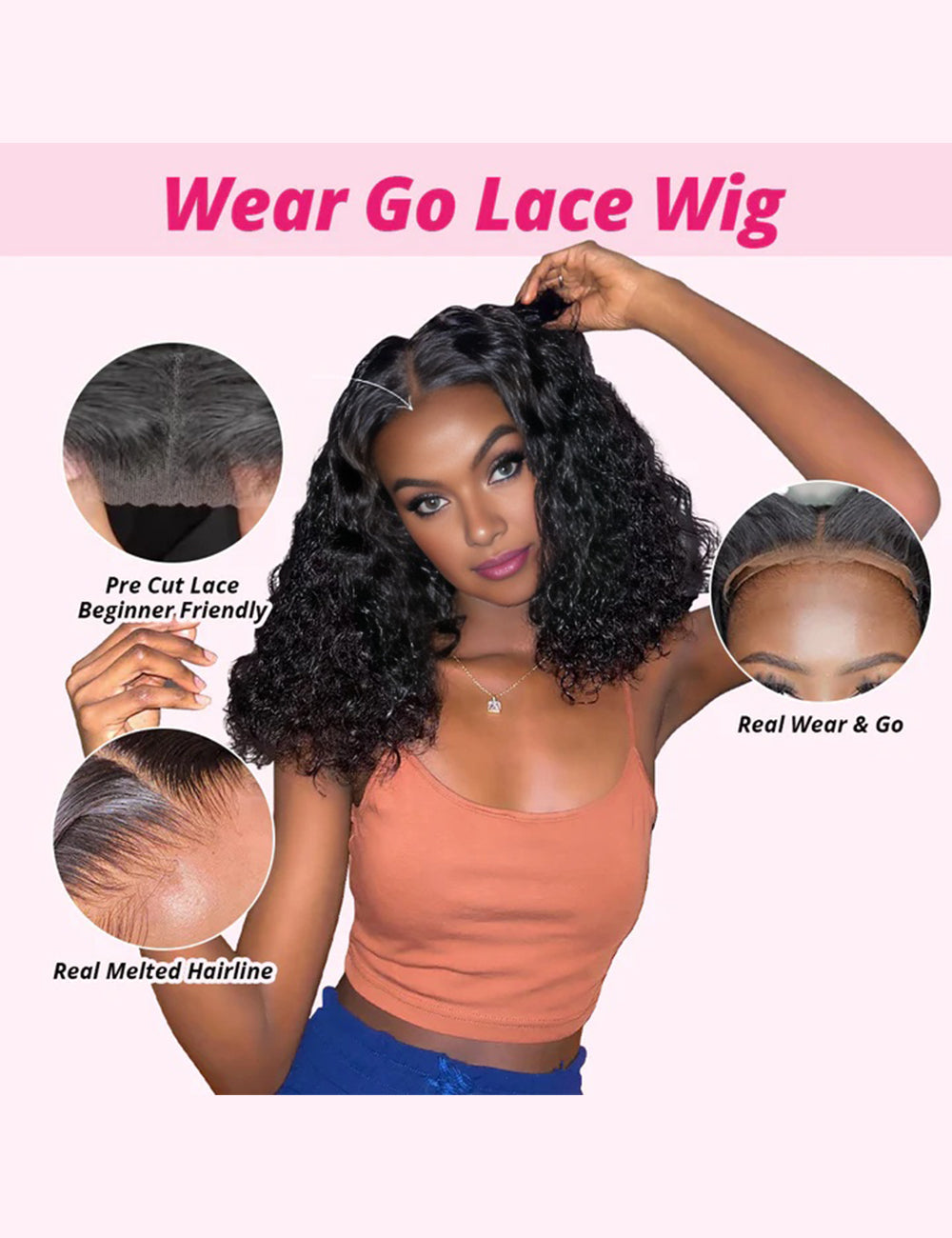 Invisible Knots Glueless Bob Wig Water Wave Human Hair Bob Wigs 5x5 HD Lace Closure Pre Cut Wigs-4