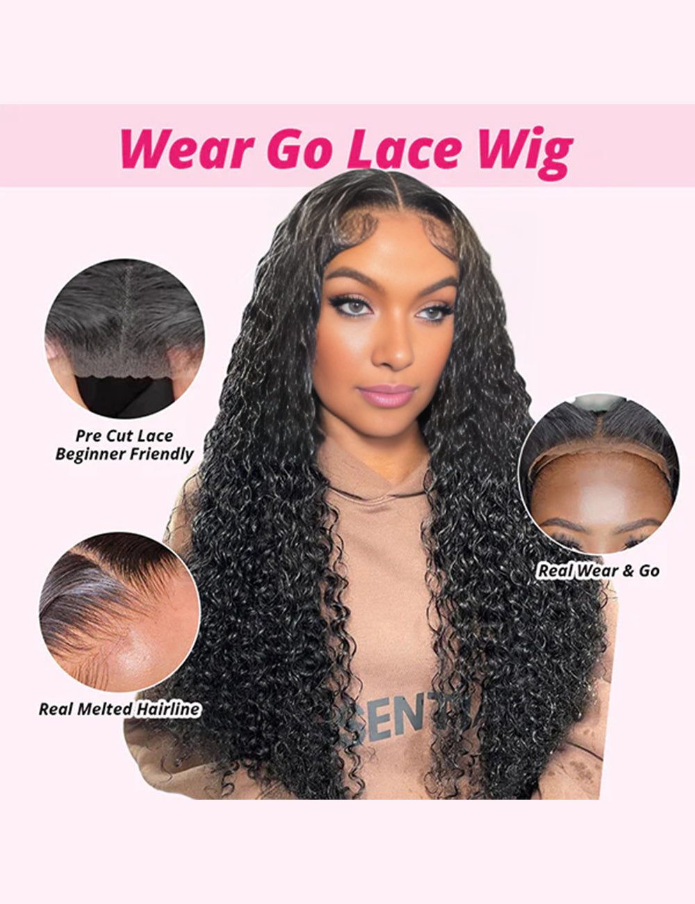 Invisible Knots Kinky Curly Wear Go Wig 13x6 HD Lace Frontal Wigs Pre Cut Wigs Pre Plucked-3