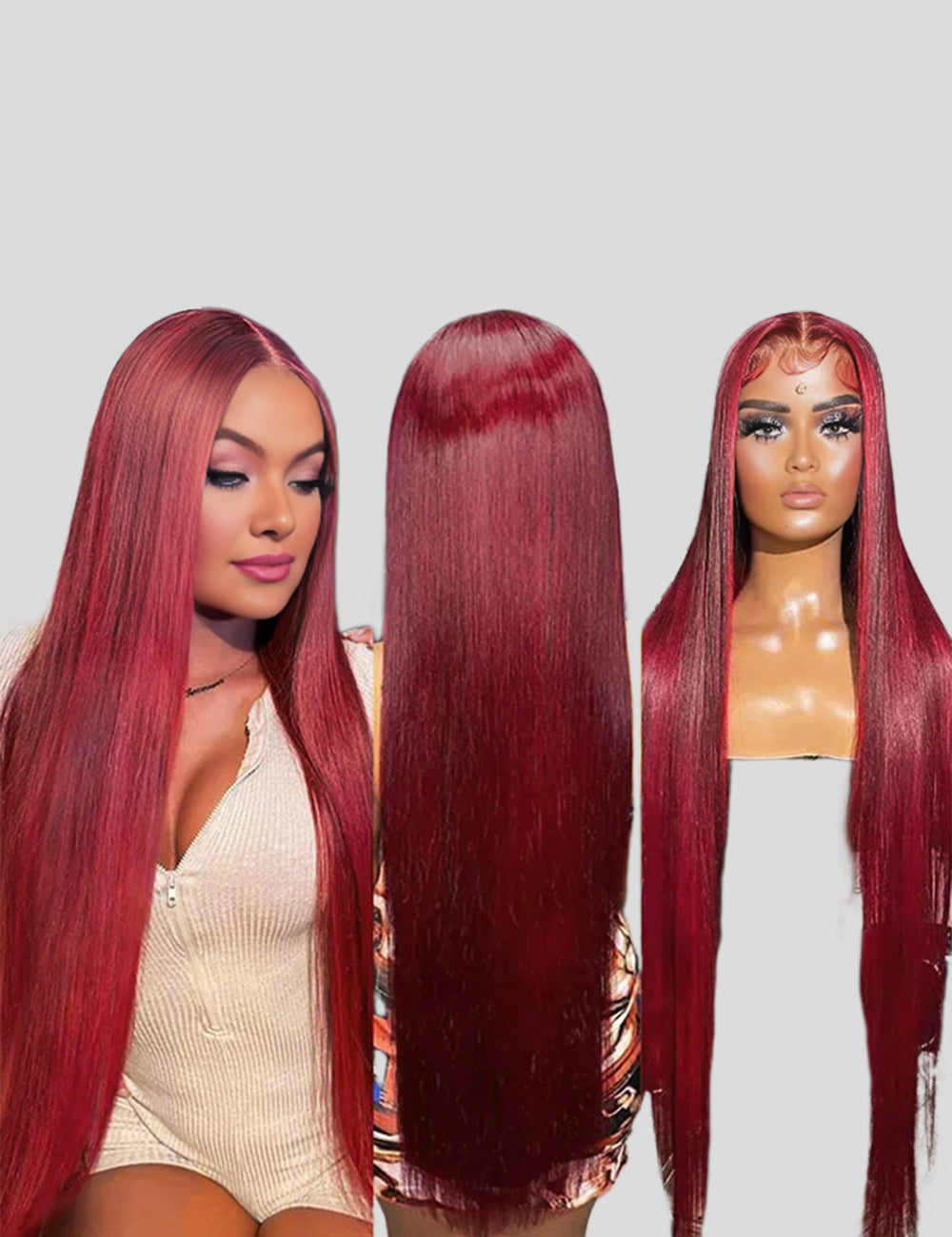 Invisible Knots Pre Cut Wear Go Glueless 99J Straight Wig HD Lace Human Hair Wigs-3