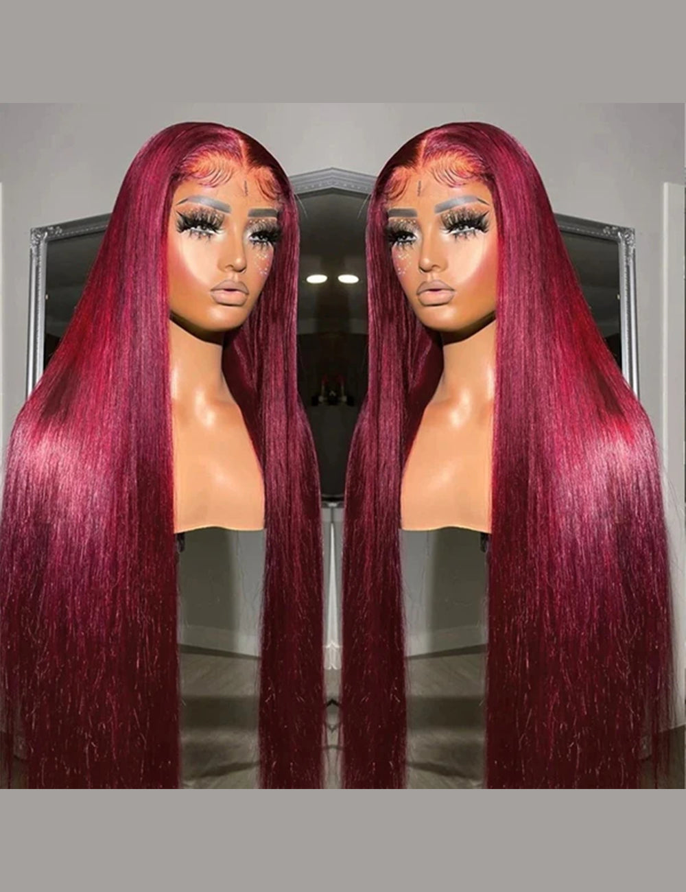 Invisible Knots Pre Cut Wear Go Glueless 99J Straight Wig HD Lace Human Hair Wigs-4