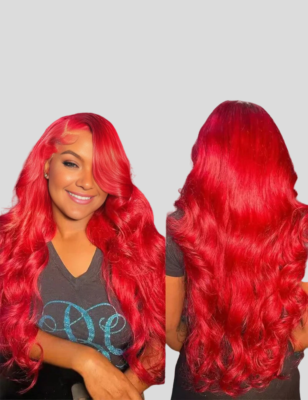 Invisible Knots Red Color Glueless Wigs Body Wave Wear Go Lace Frontal Wigs Pre Cut Lace-4