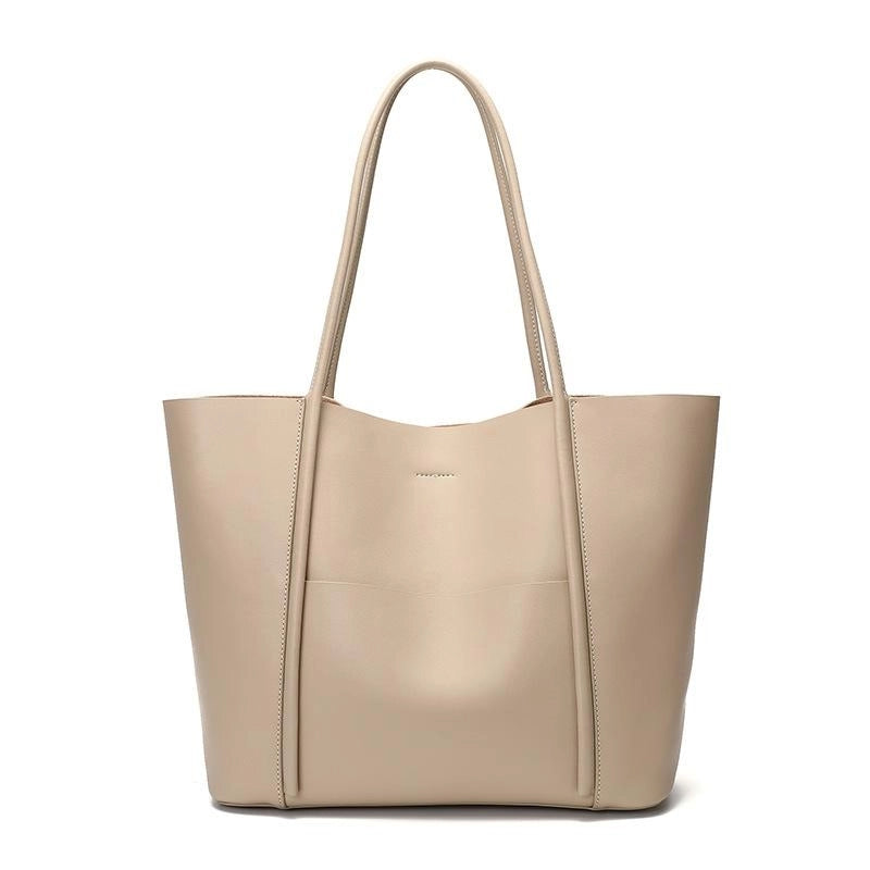 Khaki Leather Large Tote Bag With Inner Pouch Handbags For Work | PRUSES-17